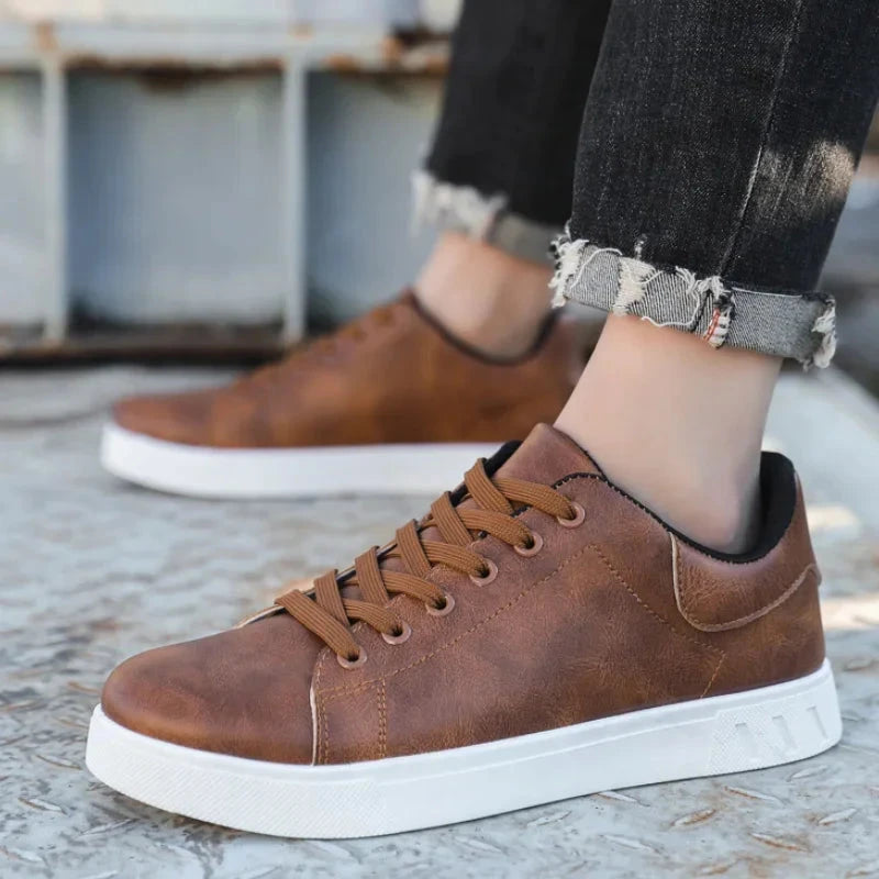 Classic Men Leather Shoes Thick-soled Casual Sneakers Trendy Lace-up Walking Shoes Spring Anti-slip Comfortable Vulcanized Shoes MU Group