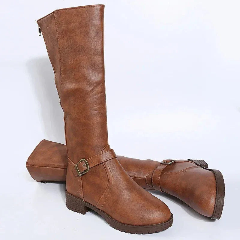 Bottes Femme Longues avec Fermeture Éclair Latérale – Confort et Élégance avec Talon Bas - Justyol