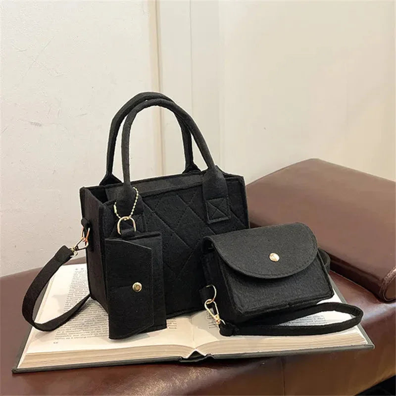 Ensemble 3pcs Sac à Main Femme Embossé – Sac Bandoulière, Pochette et Portefeuille, Sac Carré Unicolore - Justyol