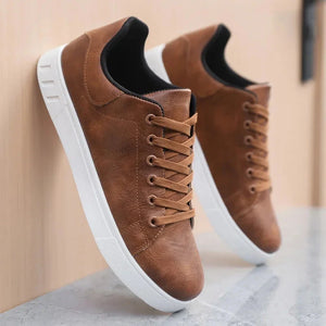 Classic Men Leather Shoes Thick-soled Casual Sneakers Trendy Lace-up Walking Shoes Spring Anti-slip Comfortable Vulcanized Shoes MU Group