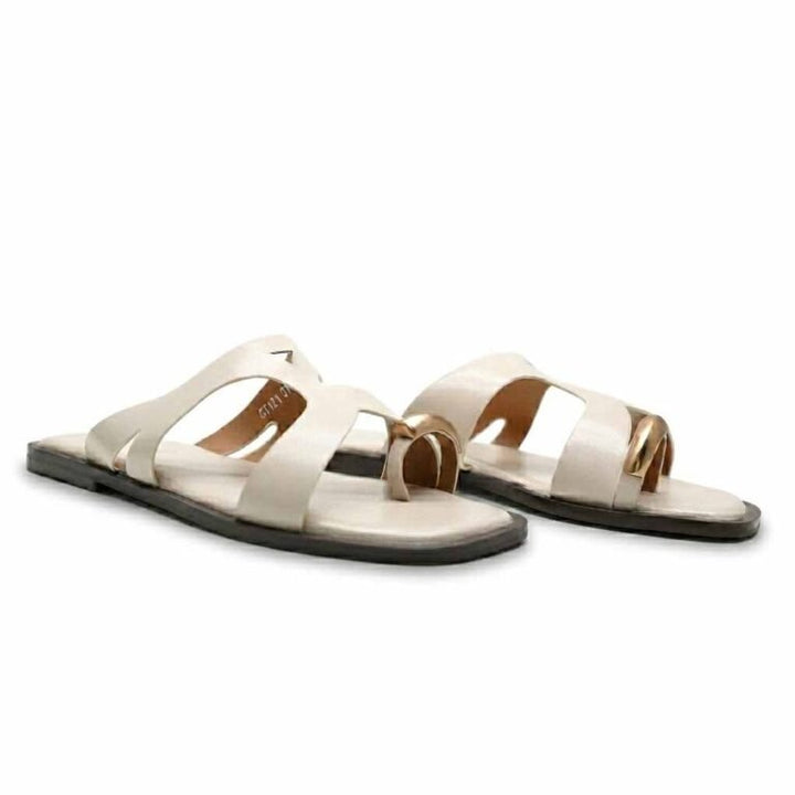 Mules Plates Femme Entredoigt à Brides Élégantes et Détail Doré