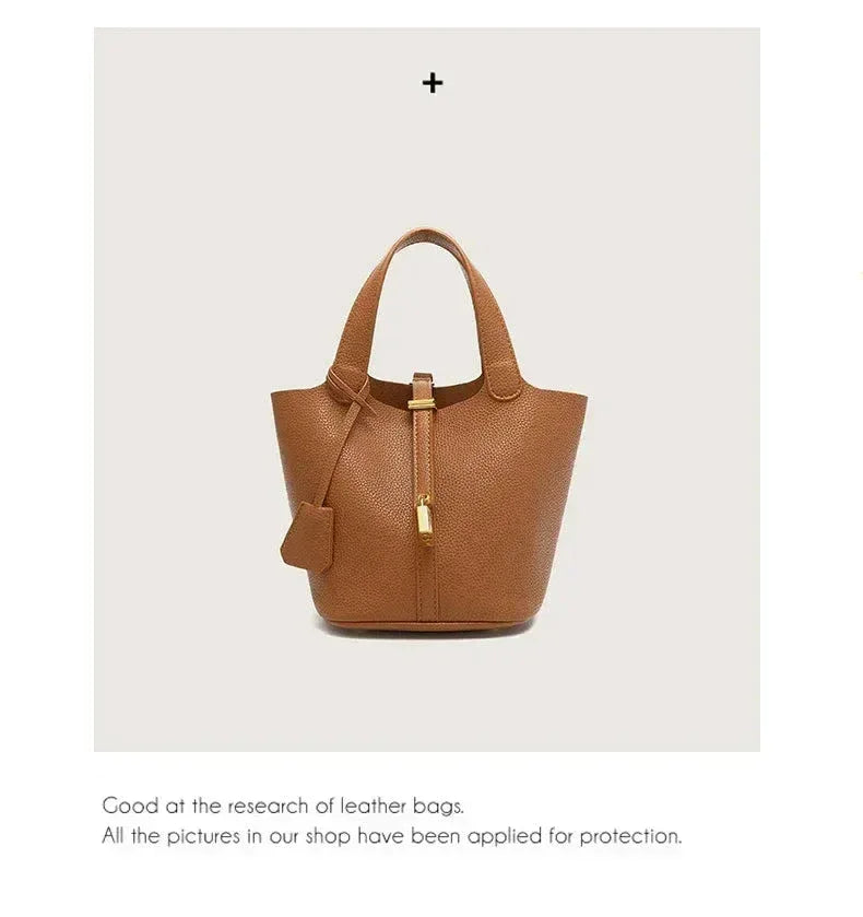 Sac à Main Femme en Forme de Seau – Sac Picotin avec Motif Lychee, Sac à Bandoulière Tendance - Justyol