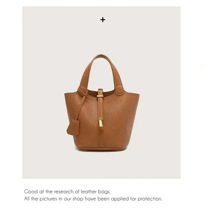 Sac à Main Femme en Forme de Seau – Sac Picotin avec Motif Lychee, Sac à Bandoulière Tendance