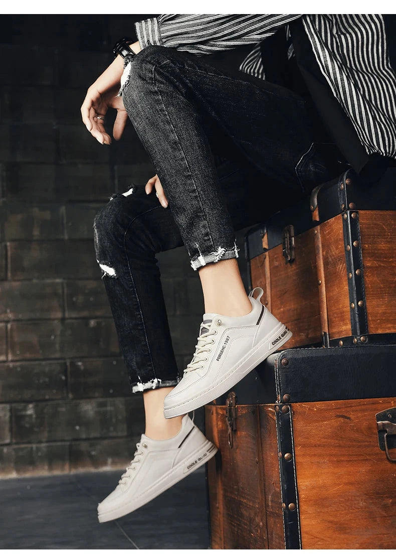 2025 New Trendy Versatile Cloth Shoes Men's Spring New Breathable White Shoes Men's Sports and Leisure Board Shoes Trendy Shoes MU Group