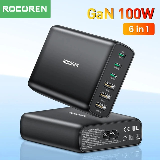 Chargeur GaN 100W Rocoren – Charge Rapide Multiports