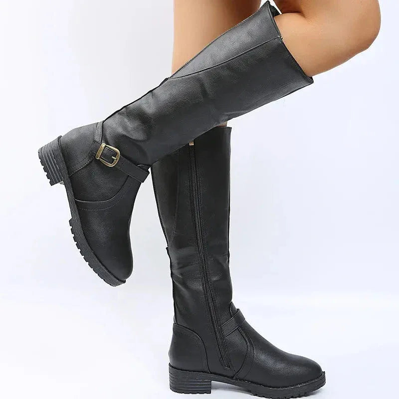 Bottes Femme Longues avec Fermeture Éclair Latérale – Confort et Élégance avec Talon Bas - Justyol