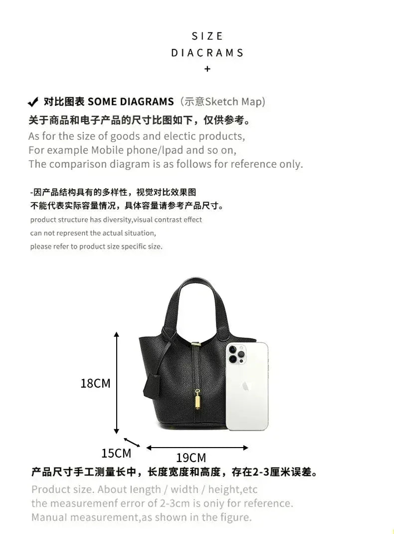 Sac à Main Femme en Forme de Seau – Sac Picotin avec Motif Lychee, Sac à Bandoulière Tendance