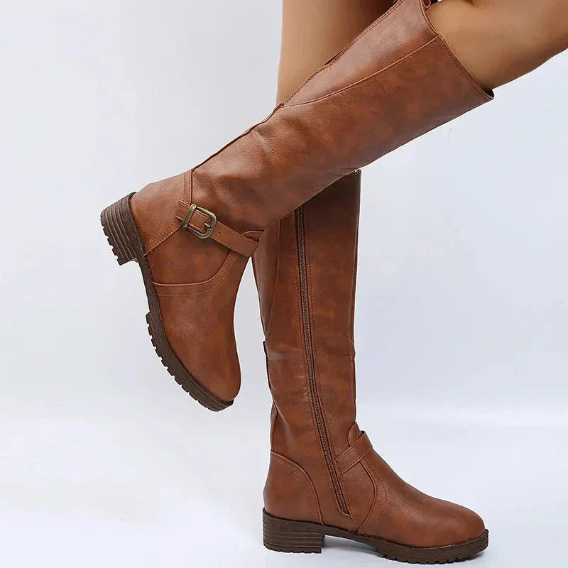 Bottes Femme Longues avec Fermeture Éclair Latérale – Confort et Élégance avec Talon Bas - Justyol