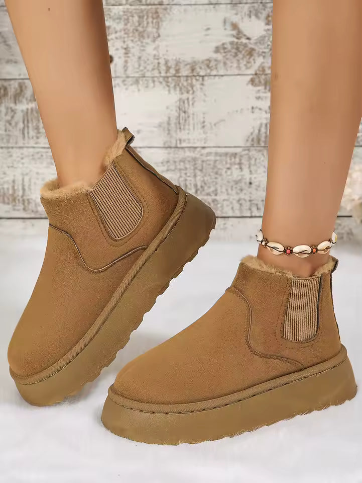 Bottes Femme Casual Hiver avec Texture Veloutée et Semelle Haute – Élégance et Confort