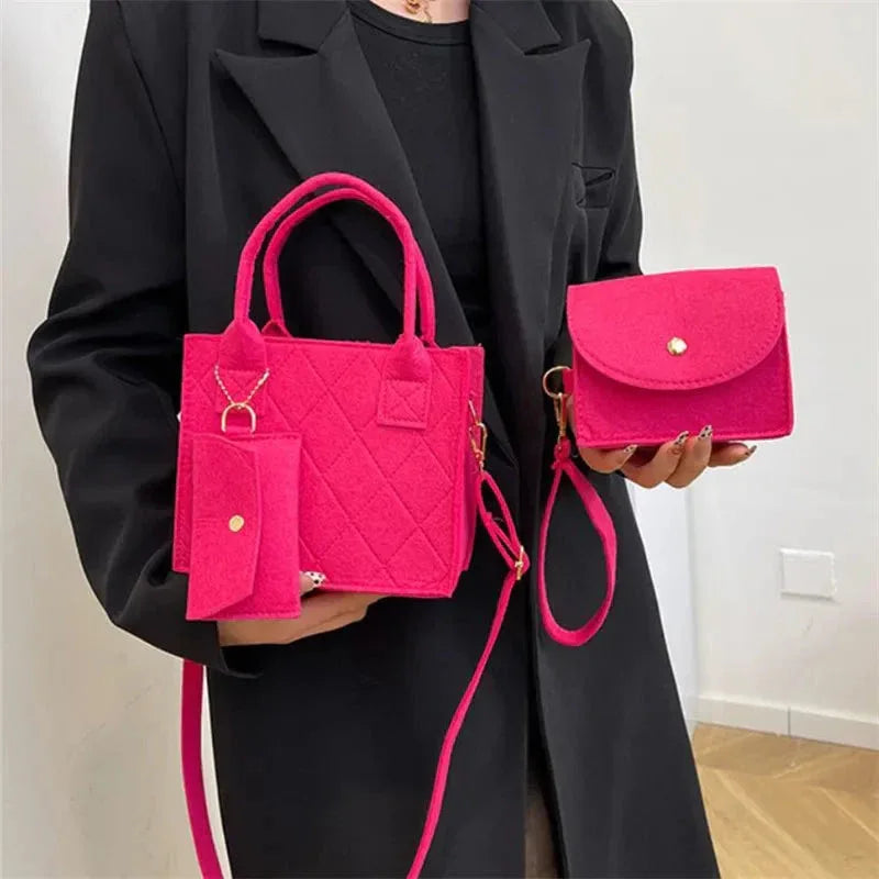 Ensemble 3pcs Sac à Main Femme Embossé – Sac Bandoulière, Pochette et Portefeuille, Sac Carré Unicolore - Justyol