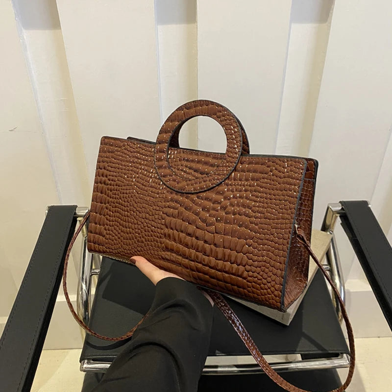 Sac à Main Femme en PU Cuir à Motif Crocodile – Sac Carré Bandoulière