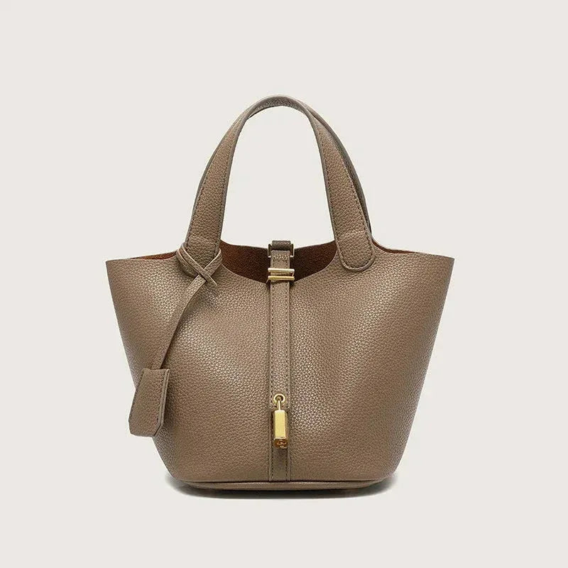 Sac à Main Femme en Forme de Seau – Sac Picotin avec Motif Lychee, Sac à Bandoulière Tendance - Justyol
