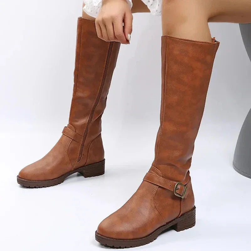 Bottes Femme Longues avec Fermeture Éclair Latérale – Confort et Élégance avec Talon Bas - Justyol