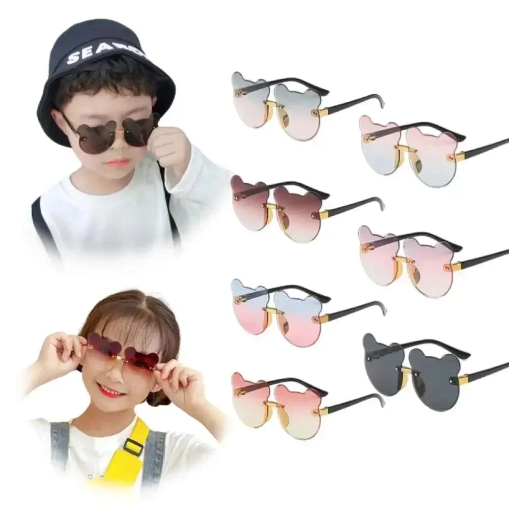 Girls Boys Cute Bear Animal Cartoon UV400 Rimless Children's Sunglasses Retro Round Sunglasse Outdoor Baby Shade Glasses Eyewear