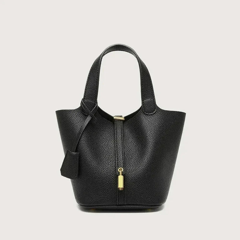 Sac à Main Femme en Forme de Seau – Sac Picotin avec Motif Lychee, Sac à Bandoulière Tendance