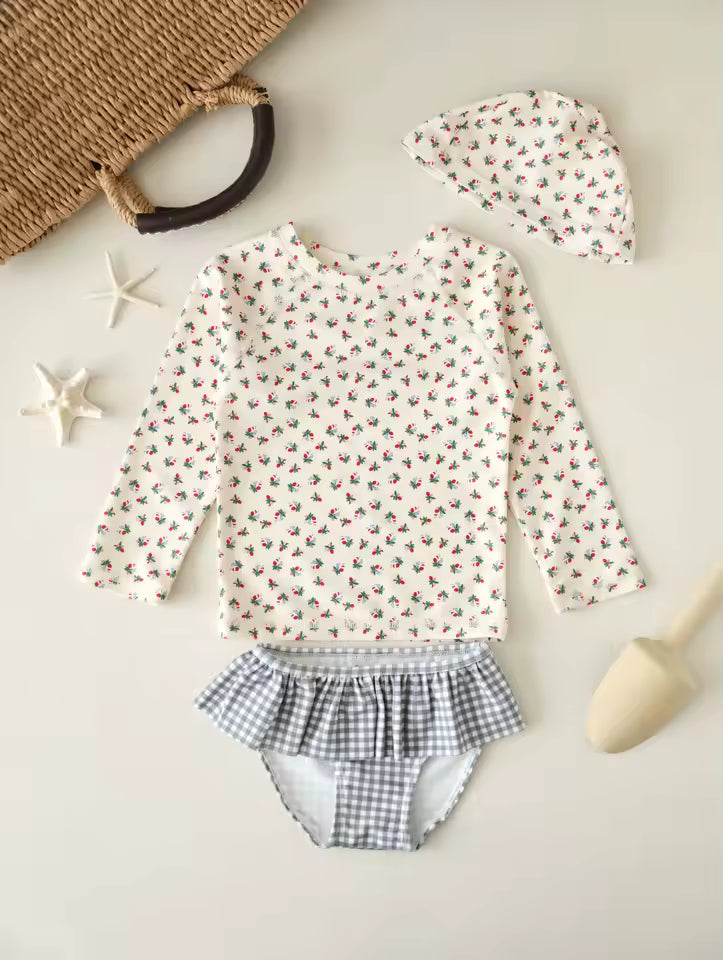 Maillot de Bain Fille 2 Pièces Floral – Haut Manches Longues & Culotte