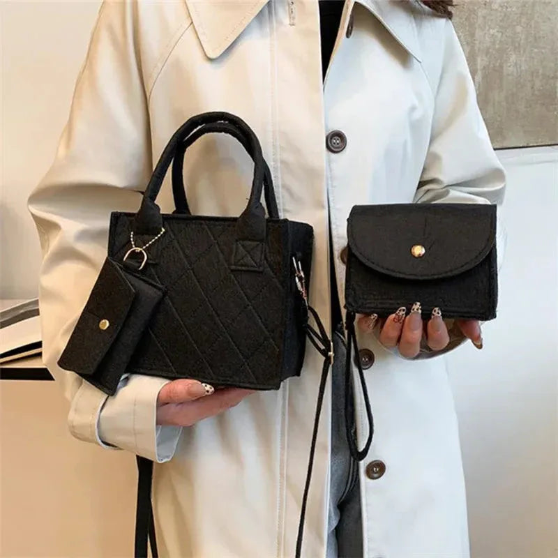 Ensemble 3pcs Sac à Main Femme Embossé – Sac Bandoulière, Pochette et Portefeuille, Sac Carré Unicolore - Justyol