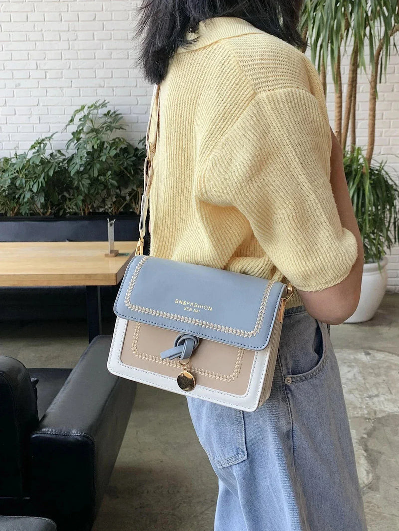 Sac à Main Femme Tendance – Sac Crossbody Petit Carré, Sac Bandoulière avec Bandoulière Large et Couleur Contrastée