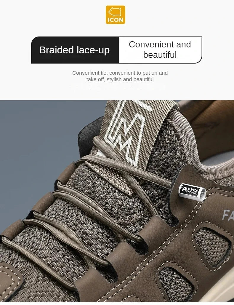 Men Soft Hiking Shoes Summer Breathable Mesh Sneakers Light Black Hike Footwear Walking Shoes Outdoor Shoes Climbing Shoe Male MU Group