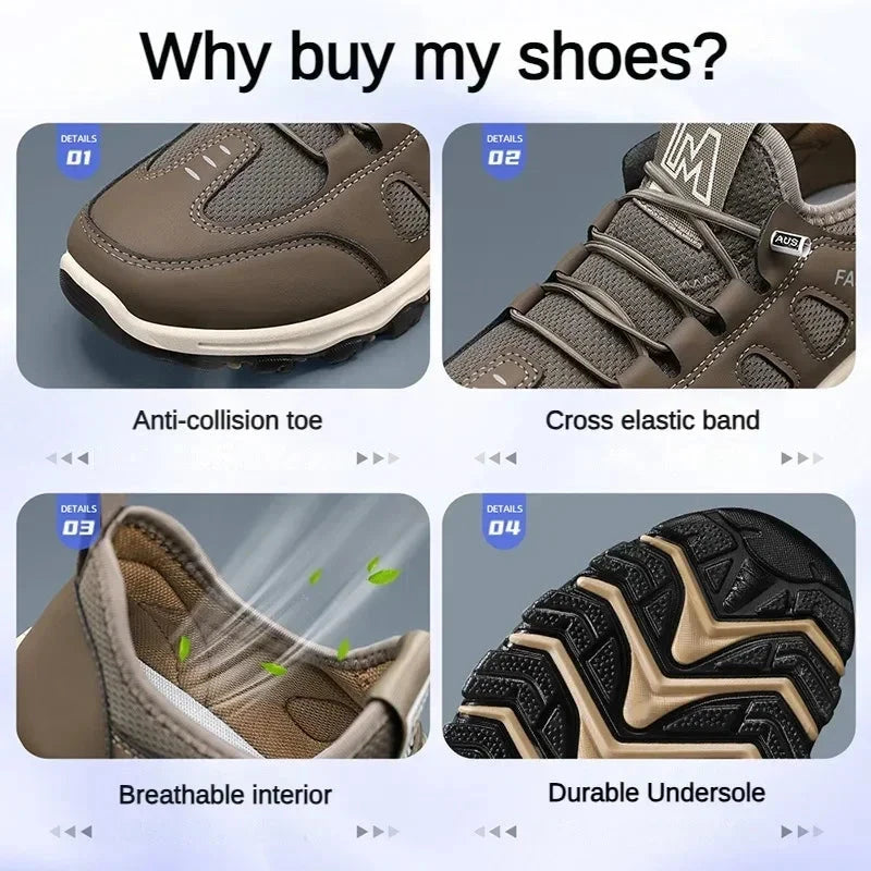 Men Soft Hiking Shoes Summer Breathable Mesh Sneakers Light Black Hike Footwear Walking Shoes Outdoor Shoes Climbing Shoe Male MU Group