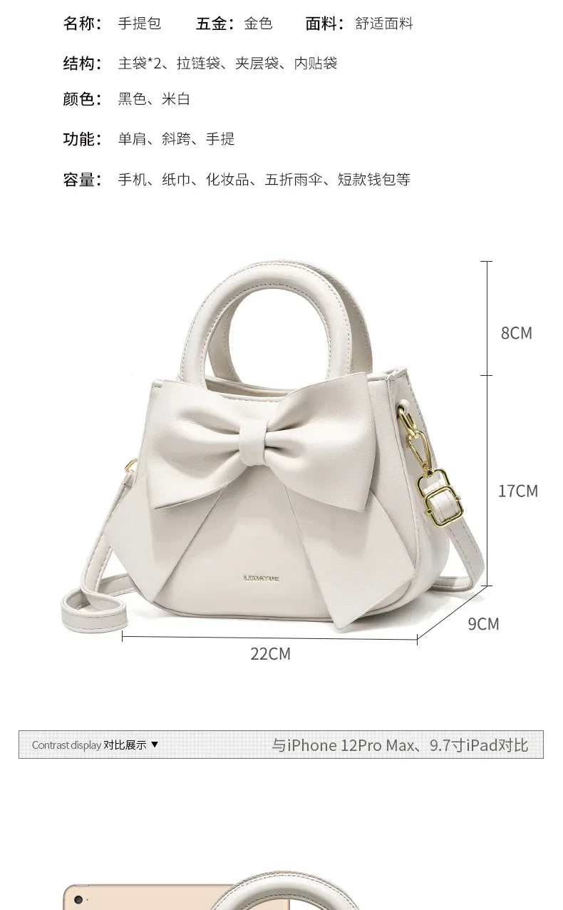 Sac à Main Femme – Sac à Bandoulière et Sous l'Aisselle avec Nœud, Sac Mode PU Élégant et Léger