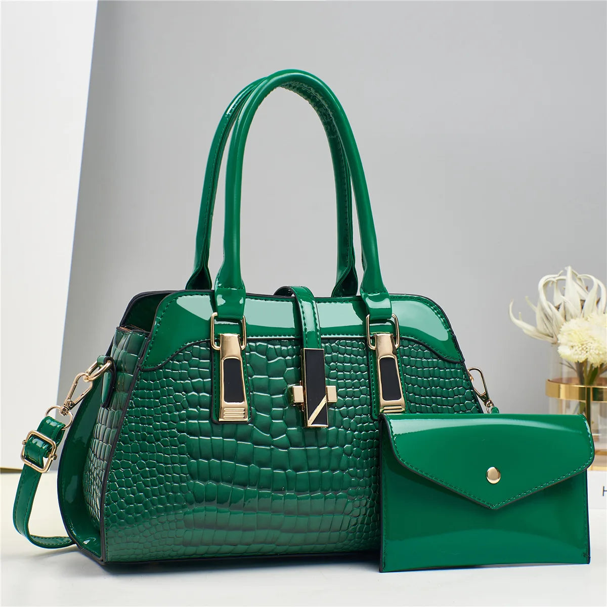 Sac à Main Femme de Luxe Crocodile – Sac Tote en Cuir Éclatant avec Bandoulière