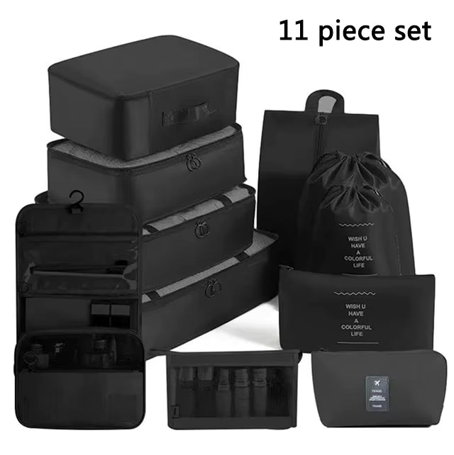 Ensemble de 11pcs Organisateurs de Voyage – Sacs de Rangement pour Vêtements, Articles de Toilette, Chaussures, et Accessoires - Justyol