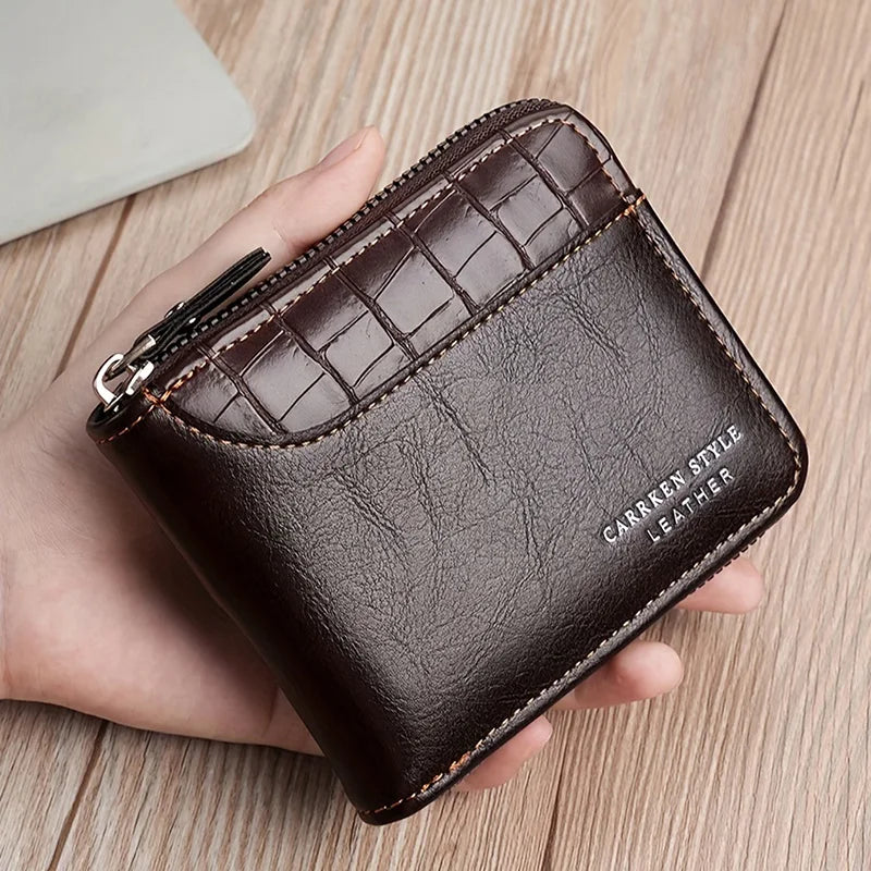 Portefeuille en cuir avec poche à monnaie pour homme, porte-cartes à fermeture éclair pour homme, sac d'argent, sac à main de luxe, cadeaux RFID