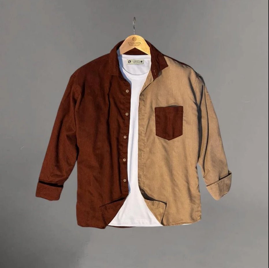 kontrast çift renk fitilli kadife gömlek - Justyol