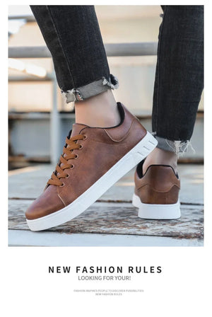 Classic Men Leather Shoes Thick-soled Casual Sneakers Trendy Lace-up Walking Shoes Spring Anti-slip Comfortable Vulcanized Shoes MU Group