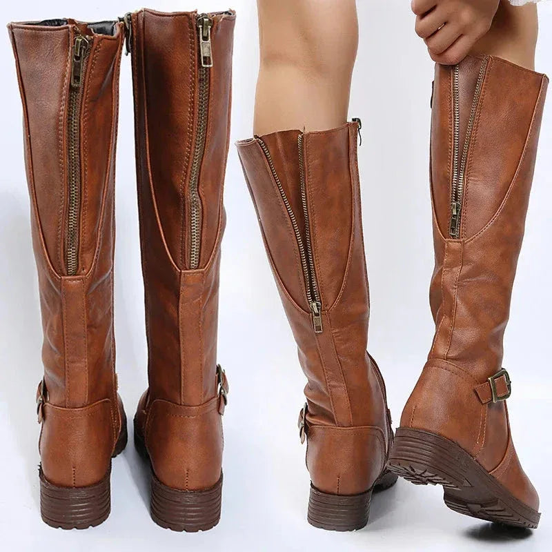 Bottes Femme Longues avec Fermeture Éclair Latérale – Confort et Élégance avec Talon Bas - Justyol