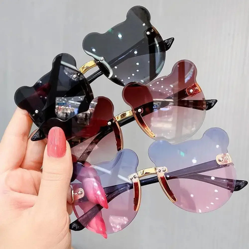 Oculos Boys Girls Fashion Glasses Children's Sunglasses Cute Baby Anti-ultraviolet Bear Ears Cartoon Shape Rimless Frame Glasses