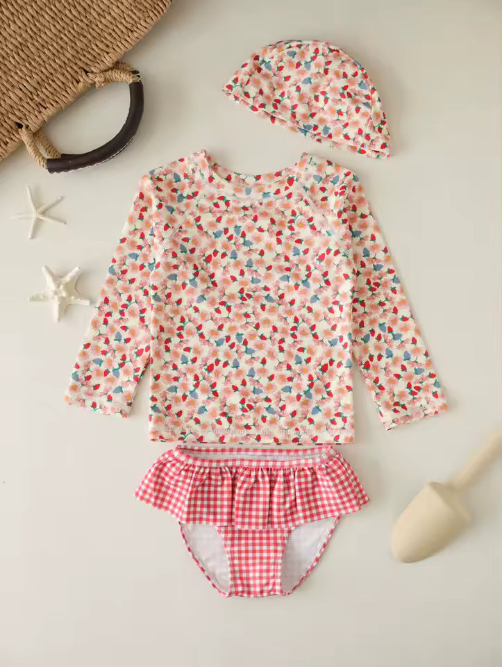 Maillot de Bain Fille 2 Pièces Floral – Haut Manches Longues & Culotte