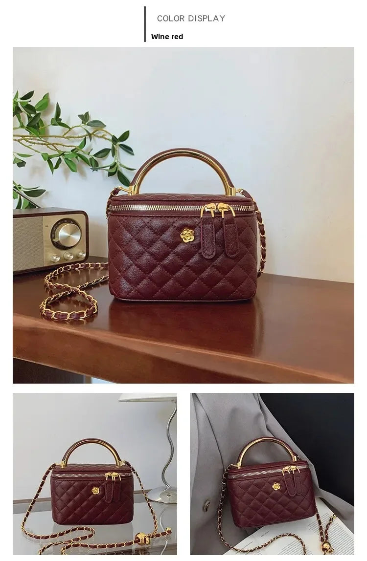 Sac à Main Femme Rétro – Sac Seau Petit Carré avec Chaîne, Design Plaid Diamant Inspiré de Chanel, Sac Crossbody Polyvalent - Justyol