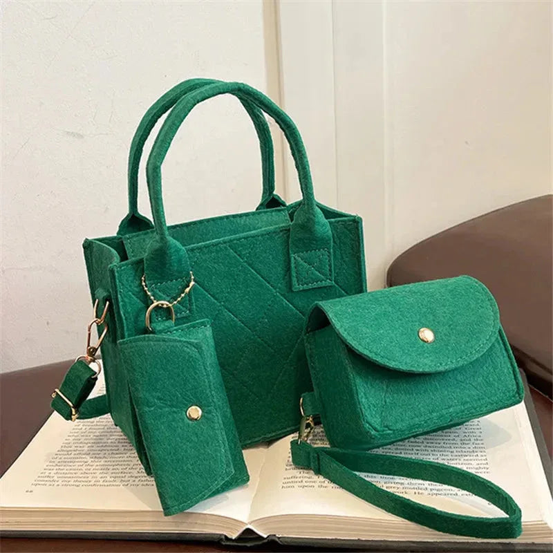 Ensemble 3pcs Sac à Main Femme Embossé – Sac Bandoulière, Pochette et Portefeuille, Sac Carré Unicolore - Justyol