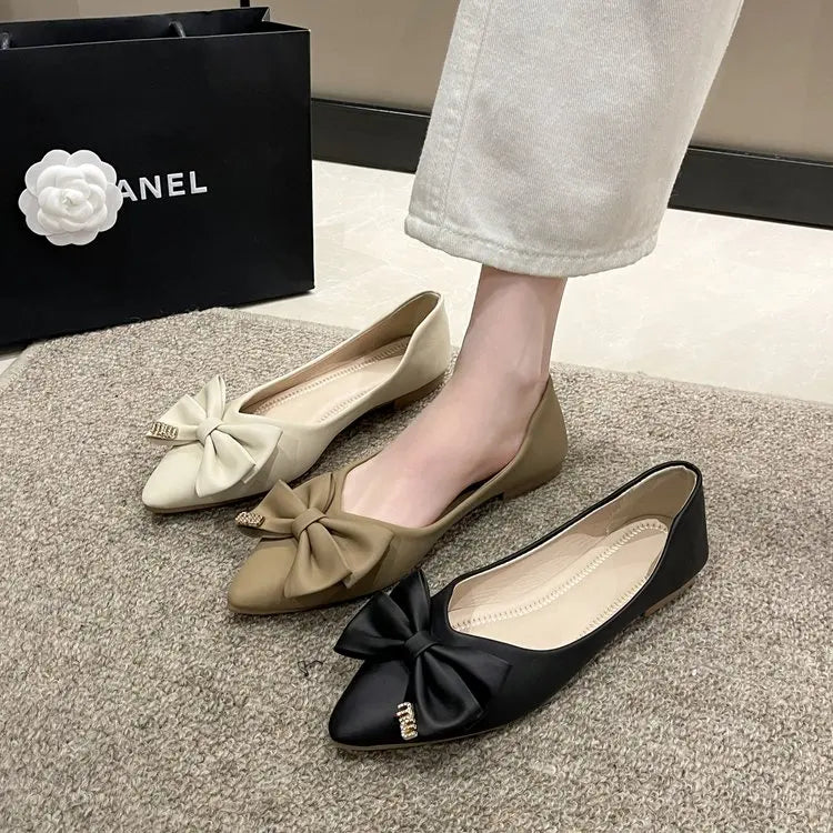 2024 Leather Spring Autumn Handmade Bowknot Flats Ballerina Shoes Women Loafers Soft Leather Metal Button Women Flats Shoes