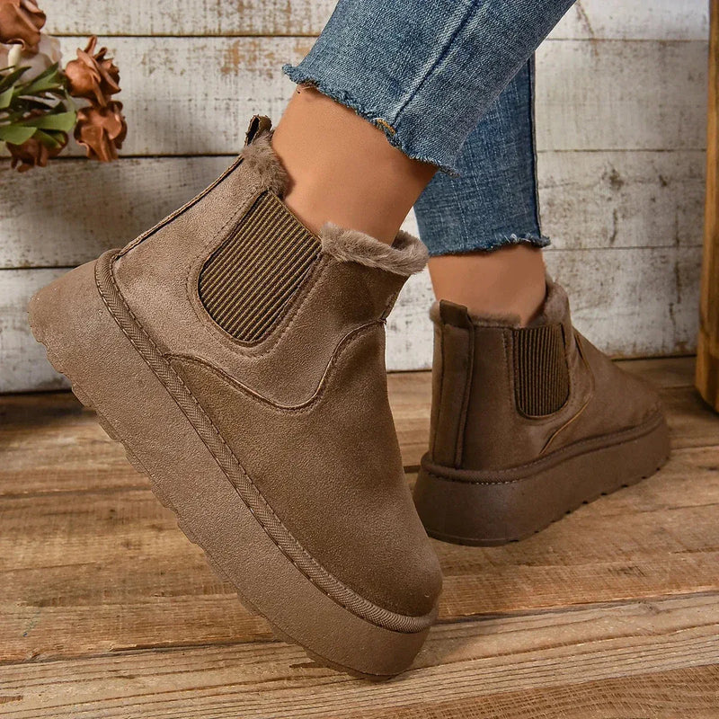 Bottes Femme Casual Hiver avec Texture Veloutée et Semelle Haute – Élégance et Confort