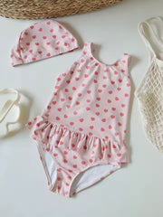 Maillot de Bain Fille 1 Pièce avec Bonnet – Bretelles & Volants