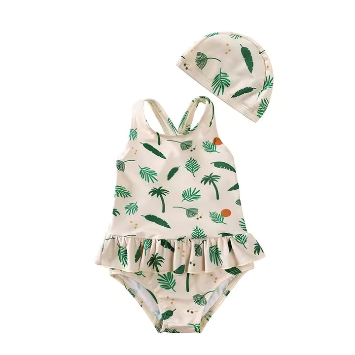 Maillot de Bain Fille 1 Pièce avec Bonnet – Bretelles & Volants