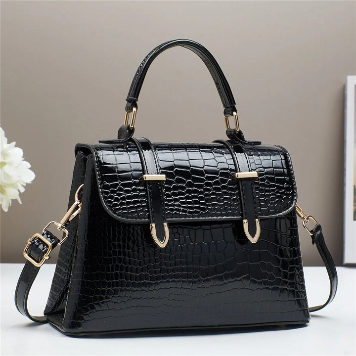 Sac à Main Femme de Luxe en Cuir Verni Embossé Crocodile – Sac Bandoulière Élégant