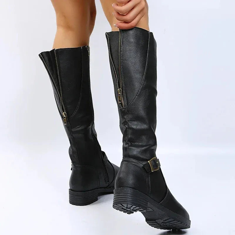 Bottes Femme Longues avec Fermeture Éclair Latérale – Confort et Élégance avec Talon Bas - Justyol