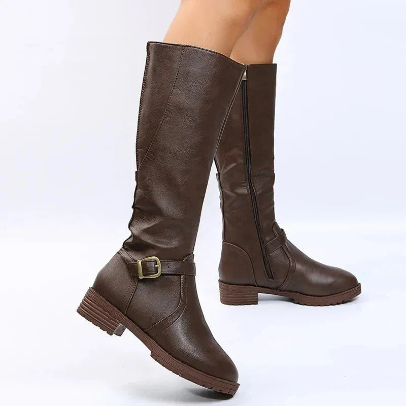 Bottes Femme Longues avec Fermeture Éclair Latérale – Confort et Élégance avec Talon Bas - Justyol