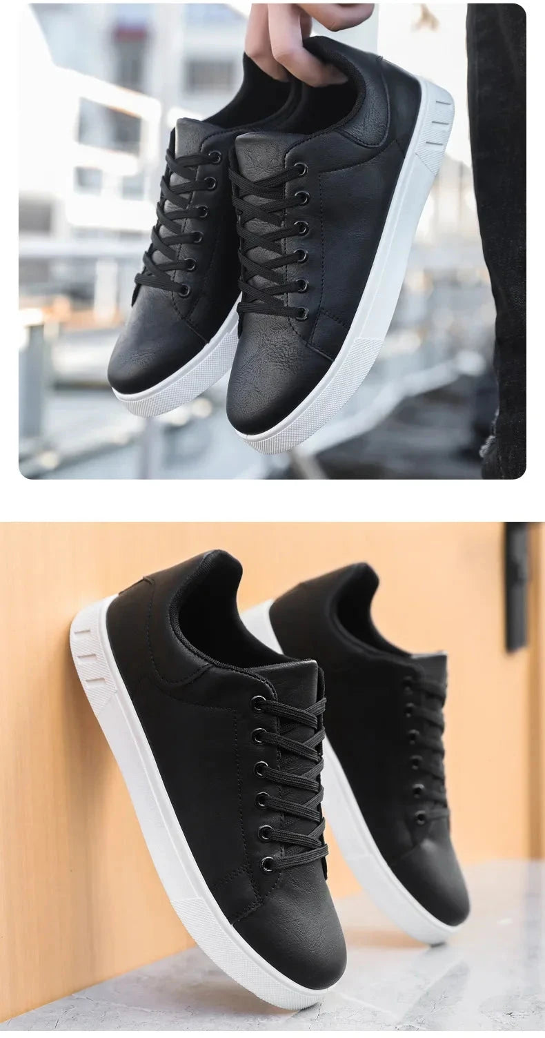 Classic Men Leather Shoes Thick-soled Casual Sneakers Trendy Lace-up Walking Shoes Spring Anti-slip Comfortable Vulcanized Shoes MU Group