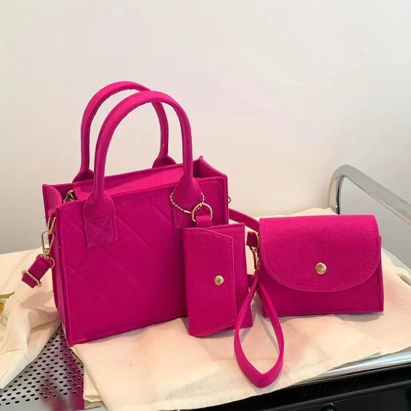 Ensemble 3pcs Sac à Main Femme Embossé – Sac Bandoulière, Pochette et Portefeuille, Sac Carré Unicolore - Justyol