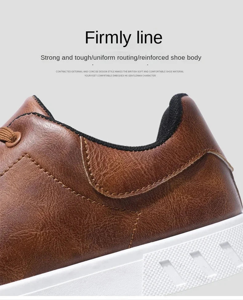 Classic Men Leather Shoes Thick-soled Casual Sneakers Trendy Lace-up Walking Shoes Spring Anti-slip Comfortable Vulcanized Shoes MU Group