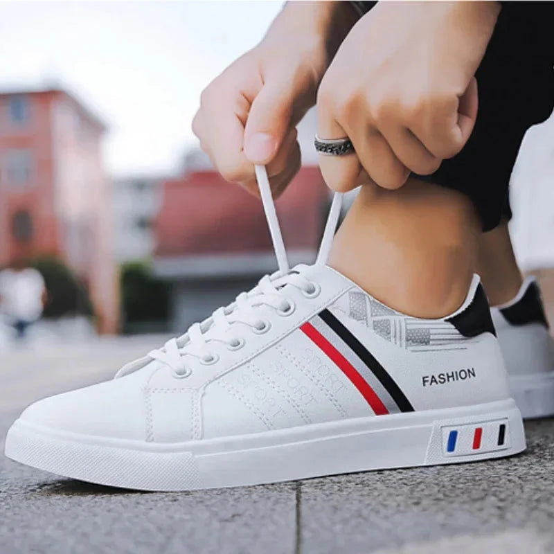 Men's Sneakers White Casual Shoes Lightweight Breathable Flats Fashion Lace-up Vulcanized Shoes Non Slip Outdoor Men Shoes Tenis MU Group