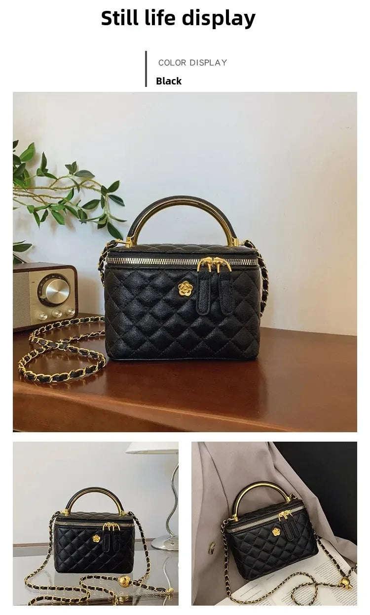 Sac à Main Femme Rétro – Sac Seau Petit Carré avec Chaîne, Design Plaid Diamant Inspiré de Chanel, Sac Crossbody Polyvalent - Justyol