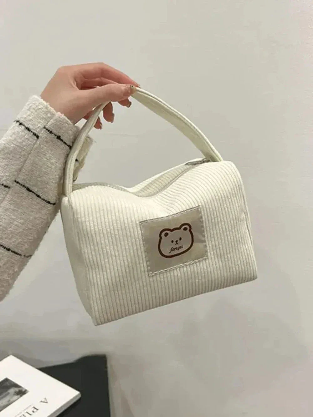 Sac à Maquillage Femme – Sac Cosmétique en Corduroy Doux, Sac Tendance Large Capacité avec Poignée - Justyol