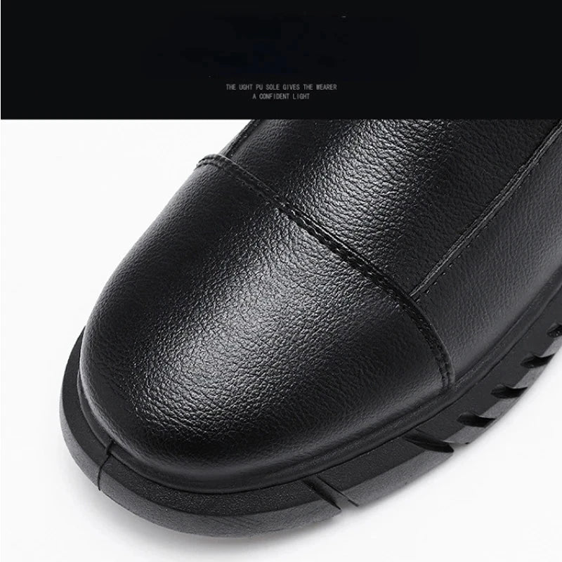 Black Boots for Men Fashion Leather Shoes Platform Ankle Boots Outdoor Comfortable Soft Men Motorcycle Booties Botas Hombre Piel MU Group