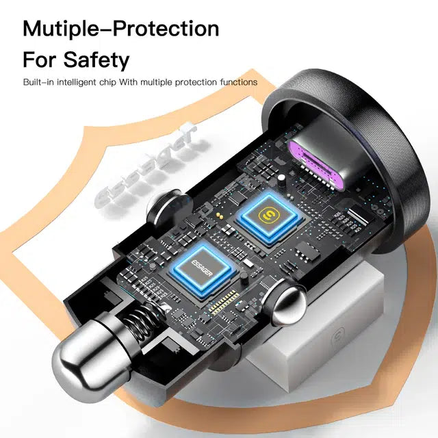 Essager Chargeur Voiture 45W USB-C PD 3.0 QC 4.0 SCP 5A Charge Rapide Maroc